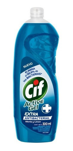 Imagen 1 de 4 de Detergente Cif Concentrado Active Gel Antibacterial X 300ml