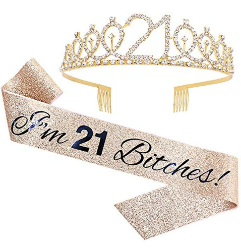  Tengo 21 Perras!  Sash Y Rhinestone Tiara Set - 21st Regalo