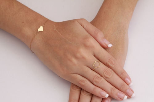 Imagem 2 de 3 de Pulseira Coração Chapa 8mm Vnf Ouro 10k