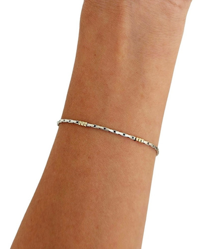 Imagen 2 de 4 de Pulsera Forcet 2mm Por 18 O 19cm Plata Y Oro Mujer O Hombre