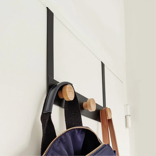 Perchero De Acero Para Puerta Con 3 Perchas De Bambù Color Negro Negro