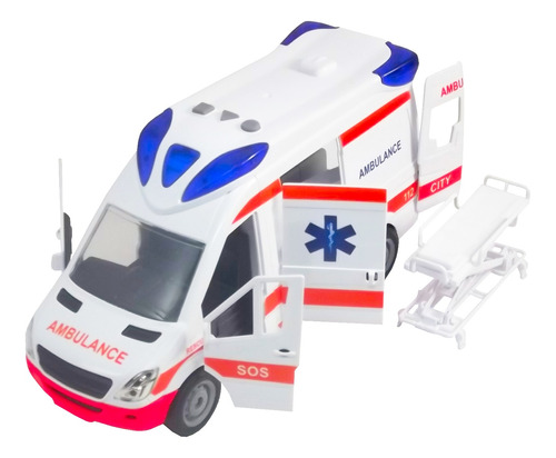 Ambulancia A Fricción Con Puertas Moviles Luz Y Sonido