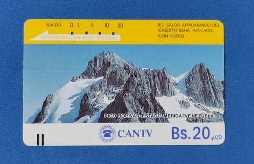 Tarjeta Cantv De 20 Bs, Pico Bolívar, Venezuela.