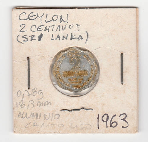 Moneda Ceylon 2 Centavos 1963 Vf/xf