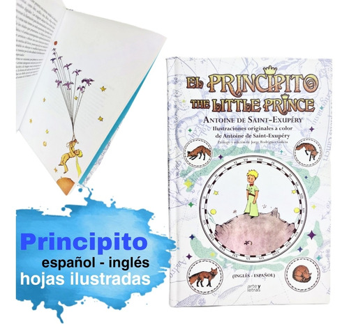 Libro Principito Pasta Dura Hojas Ilustradas Español Inglés 