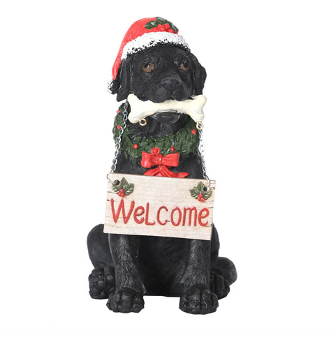 Estatua De Perro De Bienvenida Navideña Con Sombrero De Sant