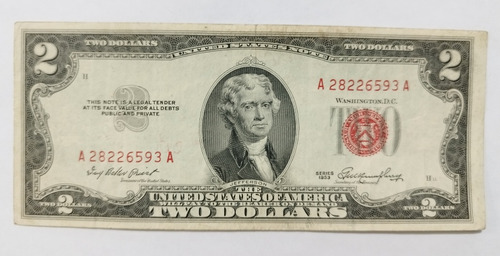 Billete 2 Dollares Usa Sello Rojo 1953 De La Suerte Sk08