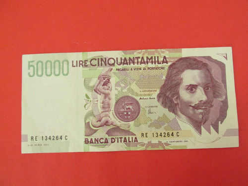 Antiguo Billete 50.000 Liras Banco De Italia Año 1992 Escaso