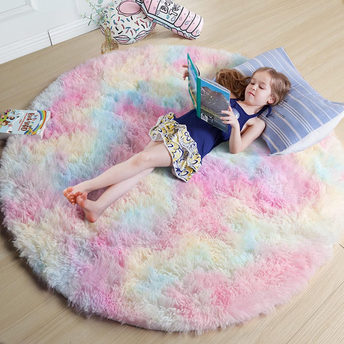 Alfombras Rainbow Fluzzy Para Dormitorio De Niñas De 4 Pies,