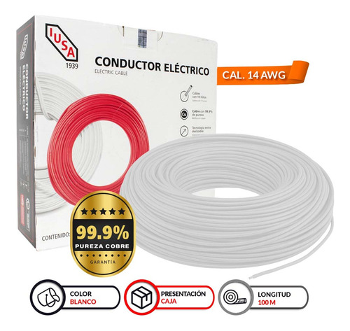 Cable Thw-ls/thhw-ls Ce Rohs 14 Awg En Caja Color Blanco