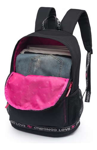 Mochila Escolar C/ Estojo Feminina Ampla Cor Preto Desenho Do Tecido Lisa