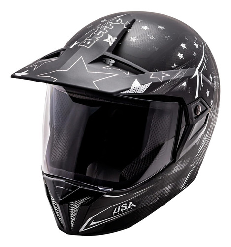 Capacete Moto Enduro Bieffe 3 Sport Flag Preto Fosco/prata