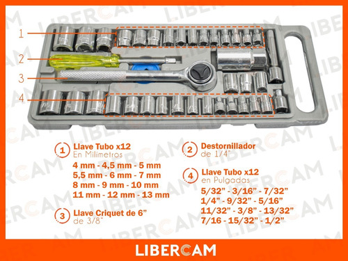 Imagen 6 de 10 de Juego De Llaves Combinadas Tubo Caja Herramientas 40 Valija