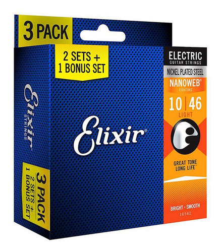 Kit Encordoamento Guitarra Elixir 010 Nanoweb Leve 3 Pague 2