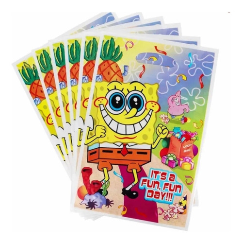 Bob Esponja 6 Bolsas Para Cotillón Cumpleaños Fiestas 