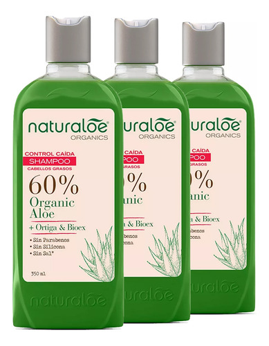 Pack 3 Shampoo Control Caida Graso 350 Ml Naturaloe