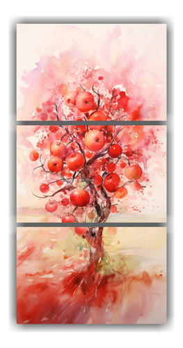 75x150cm Cuadro Abstracto Acuarela Árbol Frutal Rojo Tres C