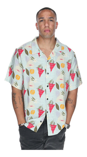 Camisa M/c Hombre Tropical Geometry Azul Burton