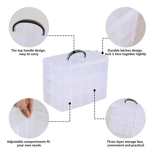 Caja De Almacenamiento De Plástico 3 Niveles Transparente Co