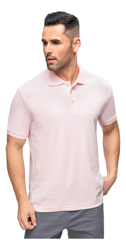 Polera Pique Básica Lisa Logo Rosa Hombre Fashion's Park