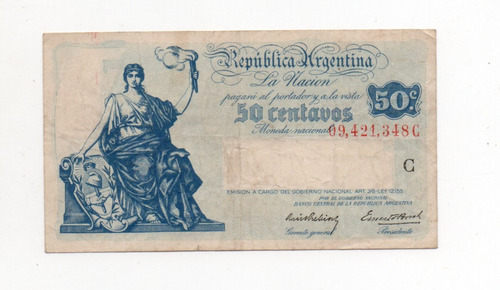 Billete 50 Centavos Moneda Nacional Progreso Bottero 1801 Mb
