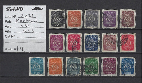 Lote2221 Portugal X16 Estampillas Dist. Año 1943