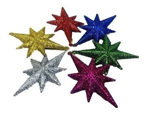 Imagen 2 de 7 de Set Adorno Navidad Estrellas En Colores Surtidos X 6 Unidade