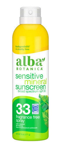 Alba Botanica Spray Protector Solar Sensible, Spf 33, Sin Fr