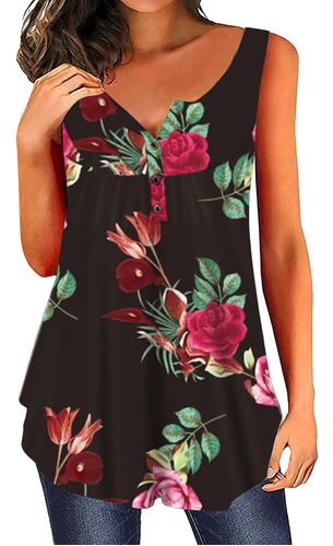 Q Para Mujer, Talla Grande, Cuello En V, Estampado De Flores