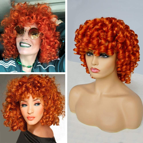 Peluca Afro Pelirroja Naranja Payaso 70s Niños Damas Adultos