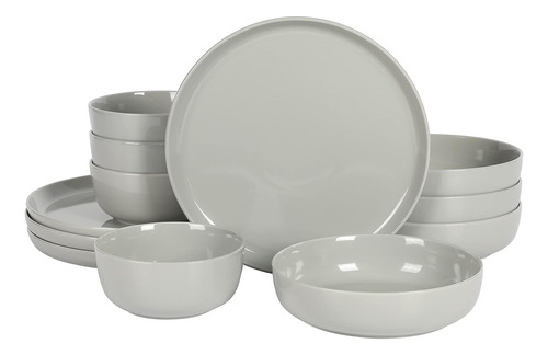 Set De Platos Vajilla Gris Porcelana 12 Pz Beautiful Grey Fl