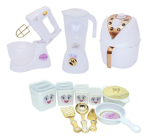 Kit Casinha Princesa Menina Branco Air Fryer Batedeira 12pç