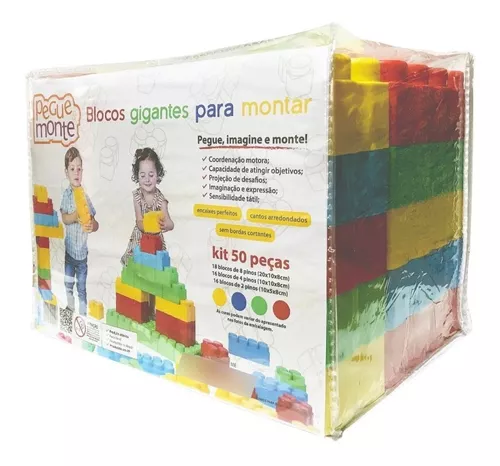 BLOCOS GIGANTES DE MONTAR 4 CORES COM 50 PEÇAS