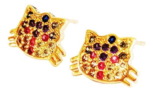 Imagen 1 de 3 de Aretes De Gato Oro Lam. Y Zirconia Calidad Diamante.