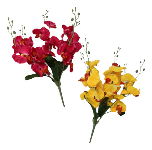 Pack 4 Orquídea Artificial Decoración 40cm Rosa O Amarilla O