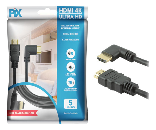 Cabo Hdmi 2.0 90º 4k 3d Ultrahd 19 Pinos Ps4 Xbox 5 Metros L