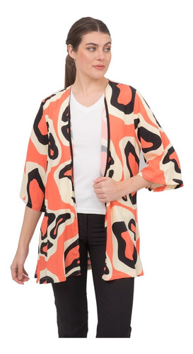 Kimono Mujer Saco Estampado De Fibrana Talles Grandes