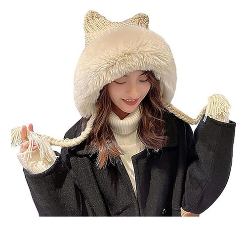 Gorro De Ganchillo Kawaii Con Orejas De Gato Para Mujer