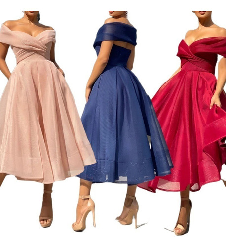 Moda Vestidos De Fiestas Elegantes Em Malla Rosa Mujer