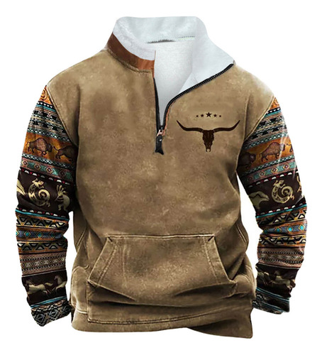 Sudadera Casual Con Capucha En V Para Hombre, Estampado Étni