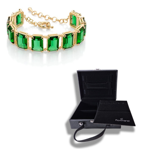 Pulseira Rommanel Pedraria Verde Original Com Brinde Maleta