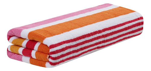 Toallón De Playa 100% Algodón Diseños A Rayas Tricolor Color Rojo rosa y naranja Dulce color