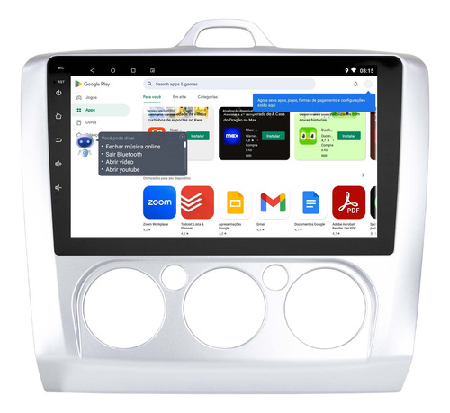 Multimidia Focus 08/13 9p Android 14.0 2gb Voz Carplay Qled