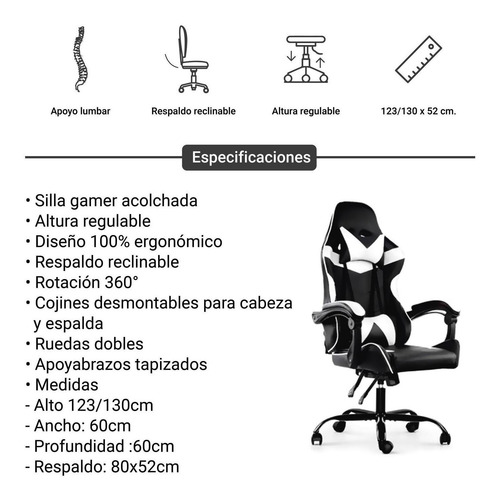 Imagen 6 de 6 de Silla Gamer Consola Ergonómica Reclinable Respaldo Alto