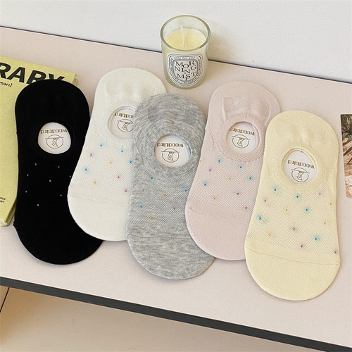 5 Pares De Calcetines De Algodón Para Mujer Con Lunares De C