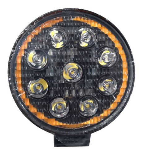 Faro Led Neblinero Circular 9led 27w Aureola Ambar Auto Moto