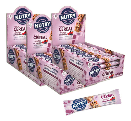 Barra Cereal Frutas Vermelhas Nutry C 24 Kit 3