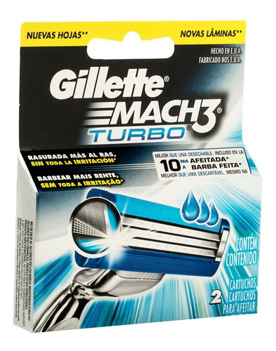 Gillette Cartuchos Mach3 Turbo Empaque Con 2 Unidades