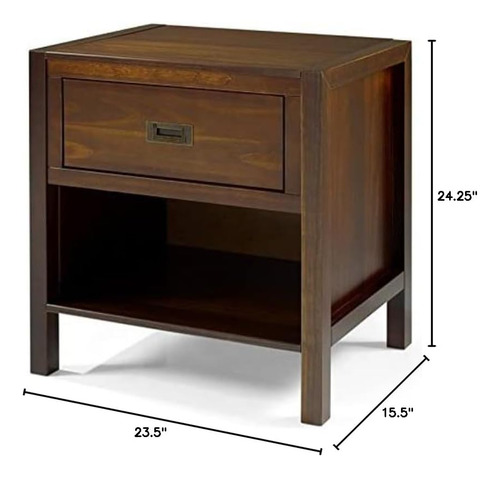 Mesa Auxiliar Recta De Madera Nogal, 1 Cajón