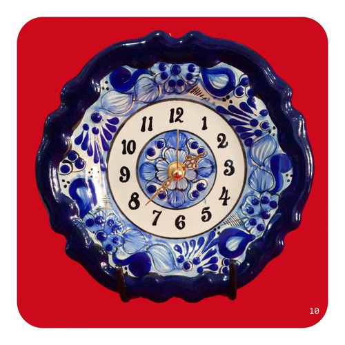 Imagen 1 de 2 de Reloj De Pared Talavera Poblana Barroco Azul 18 Cm M10 Rlj